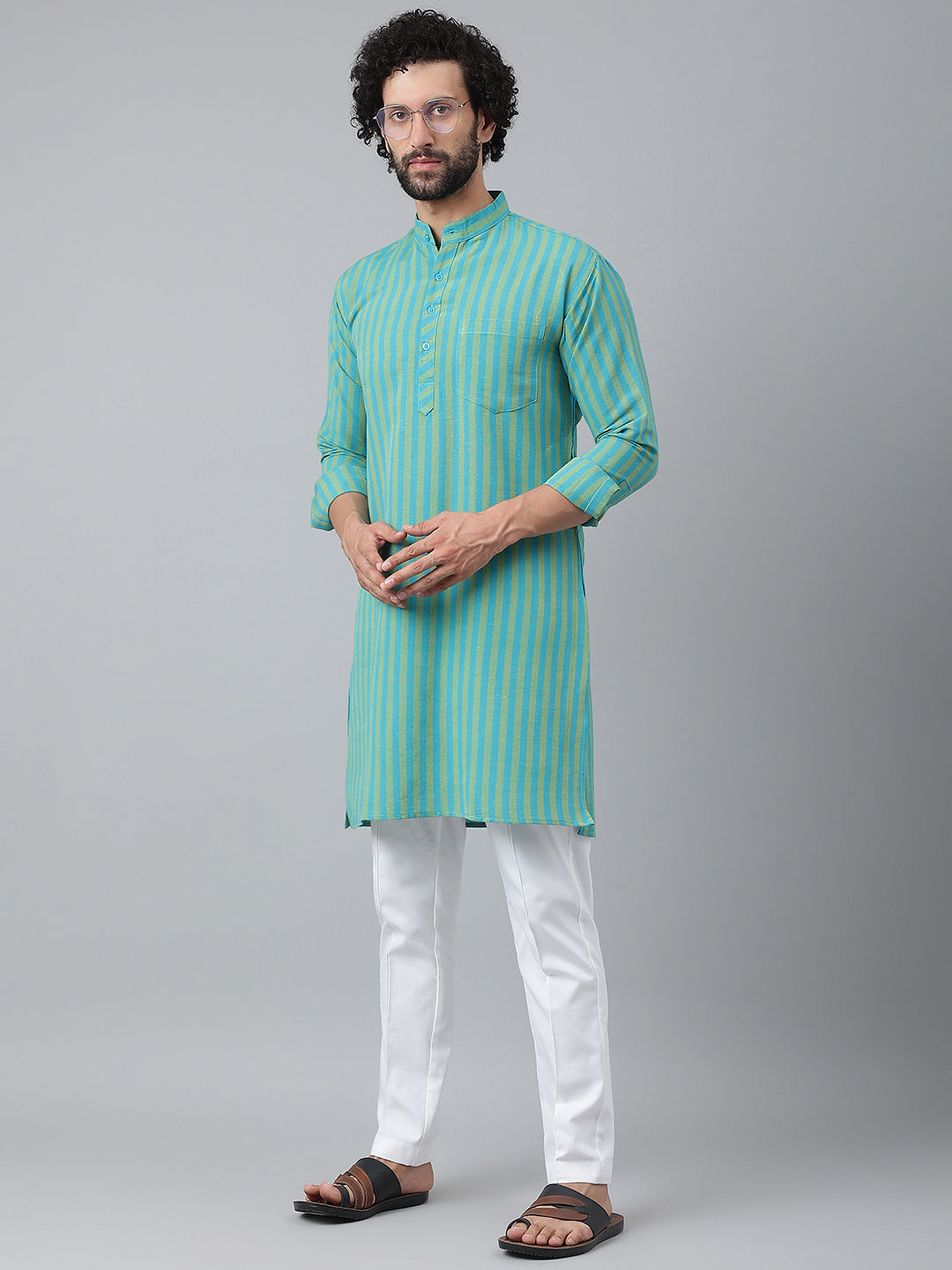RIAG Blue Men's Ethnic Long Kurta And Pyjama Set