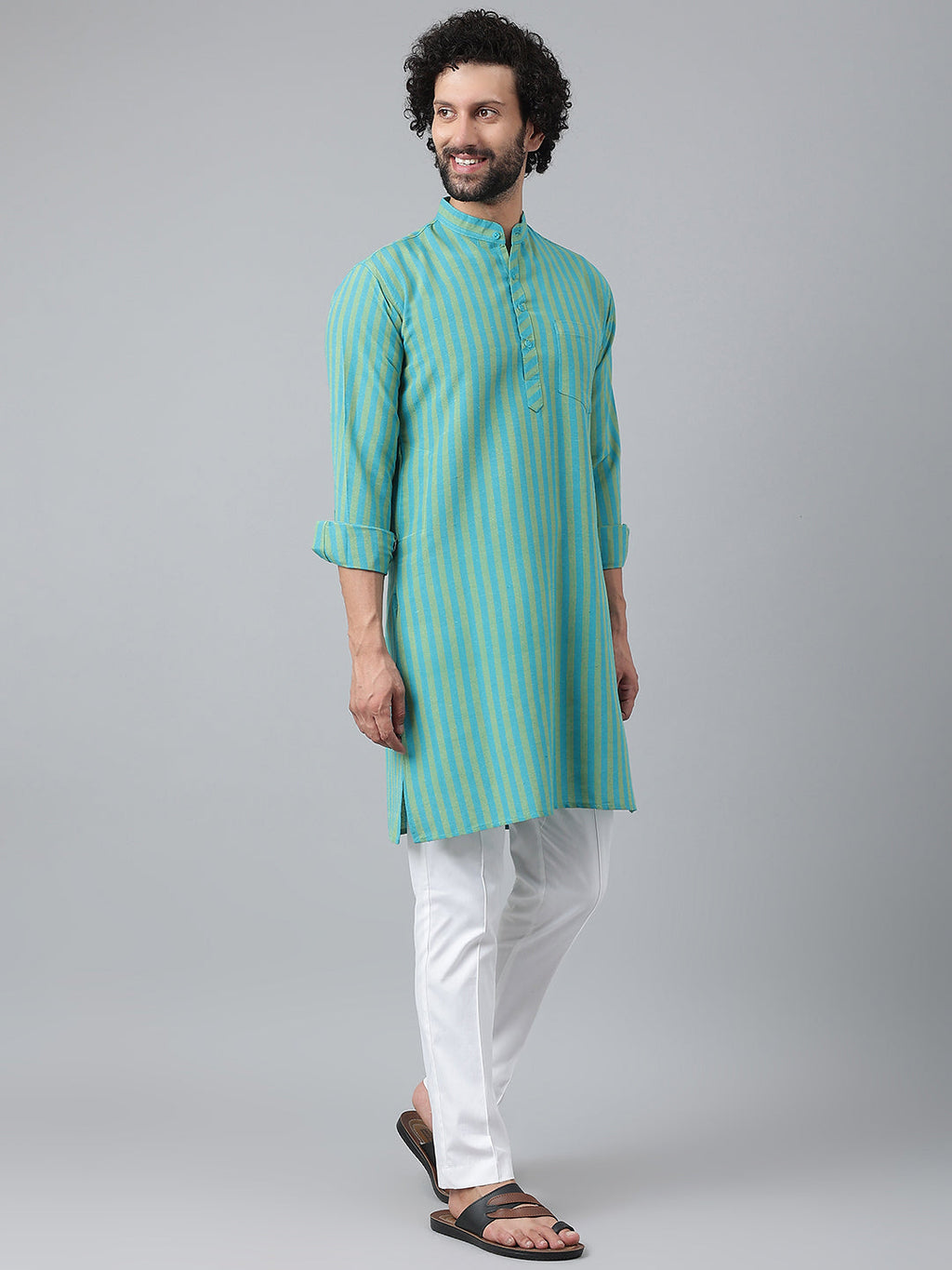 RIAG Blue Color Long Sleeves Ethnic Men's Cotton Long Kurta