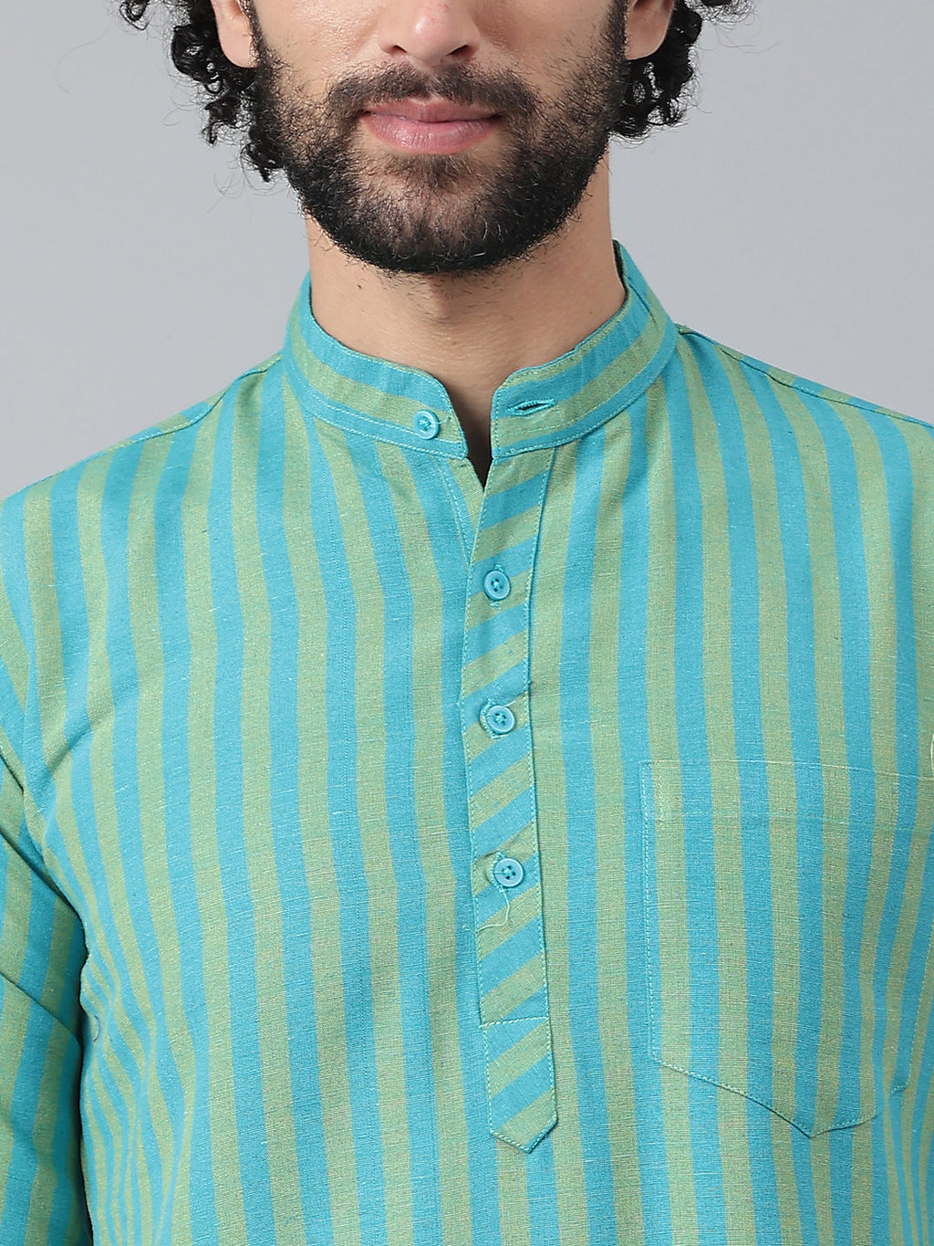RIAG Blue Color Long Sleeves Ethnic Men's Cotton Long Kurta