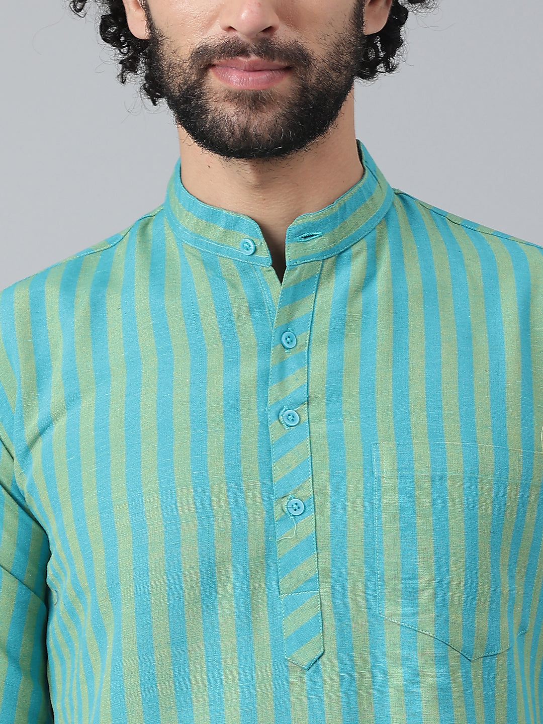 RIAG Blue Color Long Sleeves Ethnic Men's Cotton Long Kurta