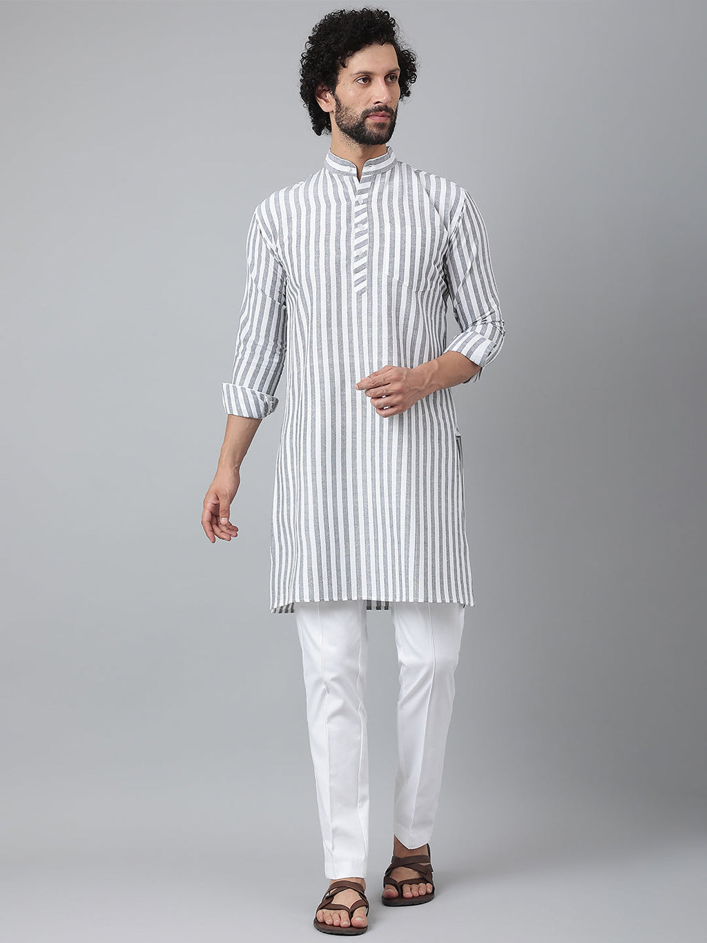 RIAG Grey Men's Ethnic Long Kurta And Pyjama Set