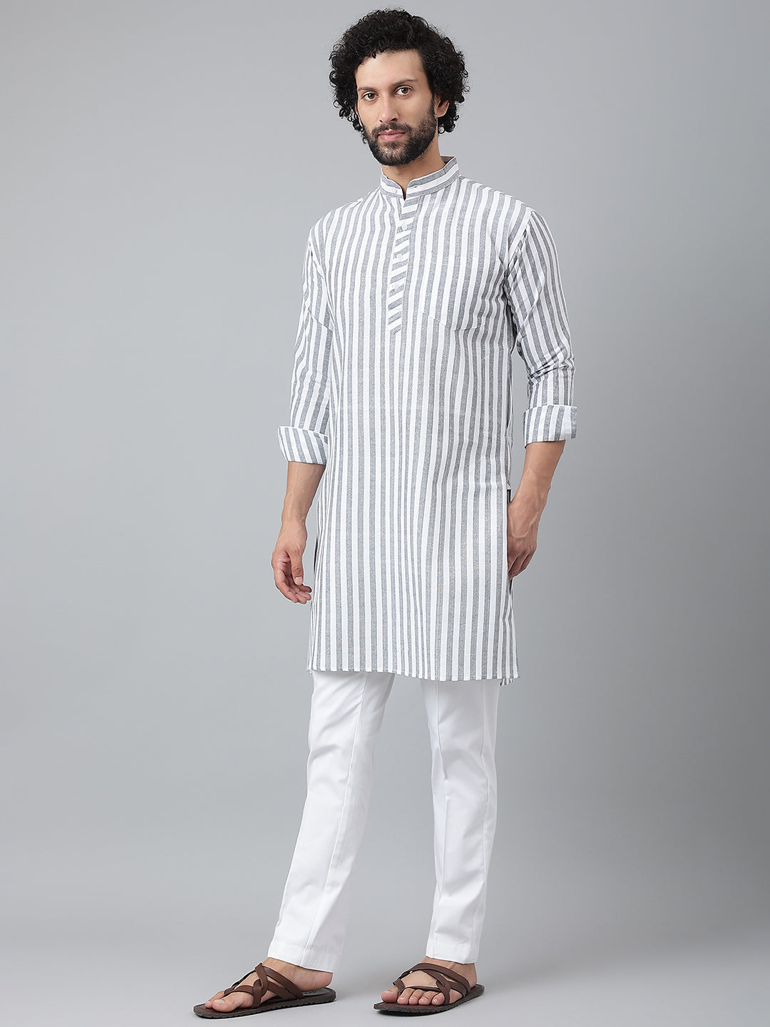 RIAG Grey Men's Ethnic Long Kurta And Pyjama Set