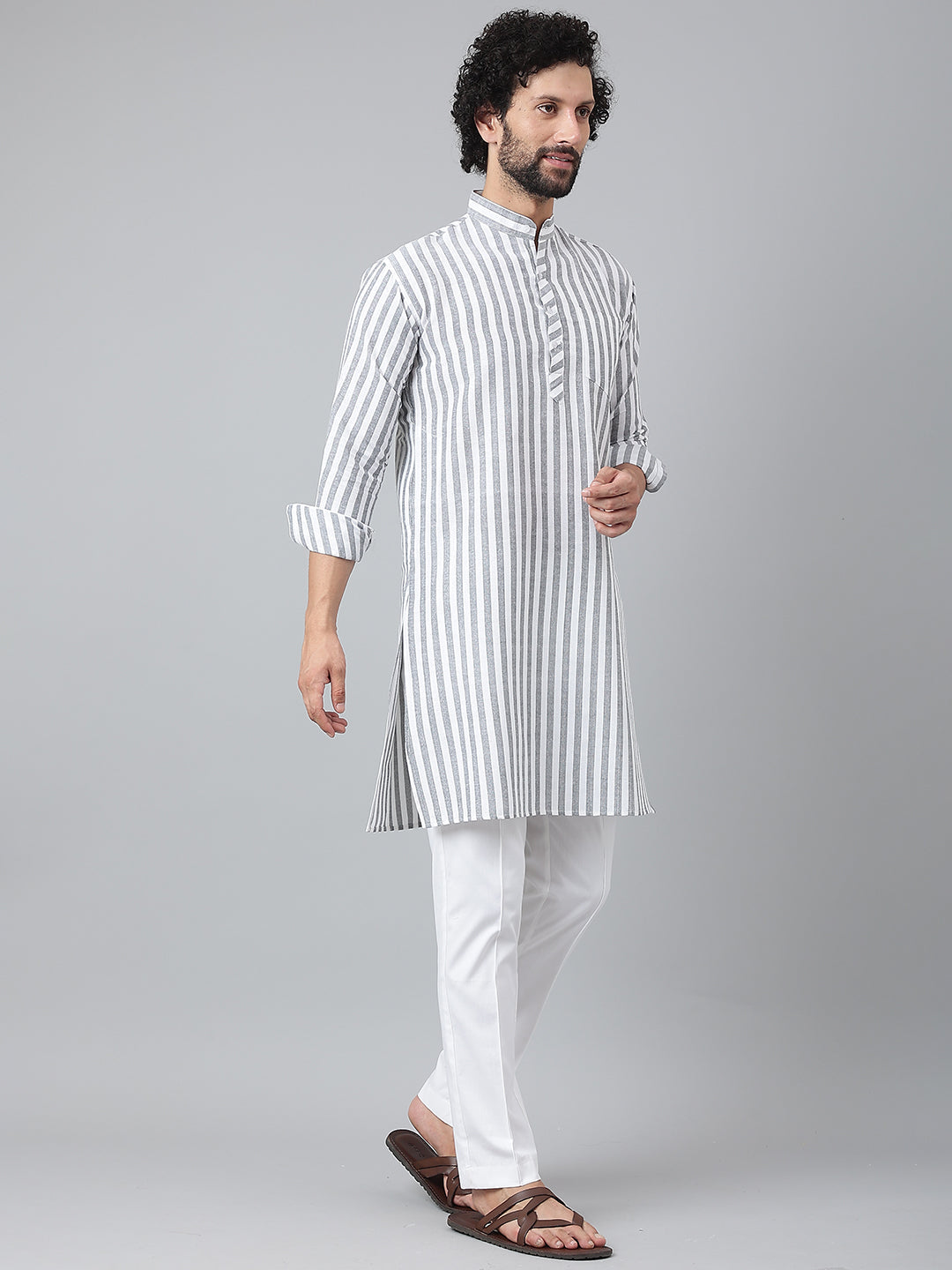 RIAG Grey Men's Ethnic Long Kurta And Pyjama Set
