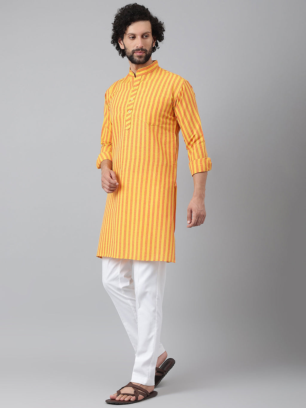 RIAG Yellow Men's Ethnic Long Kurta And Pyjama Set
