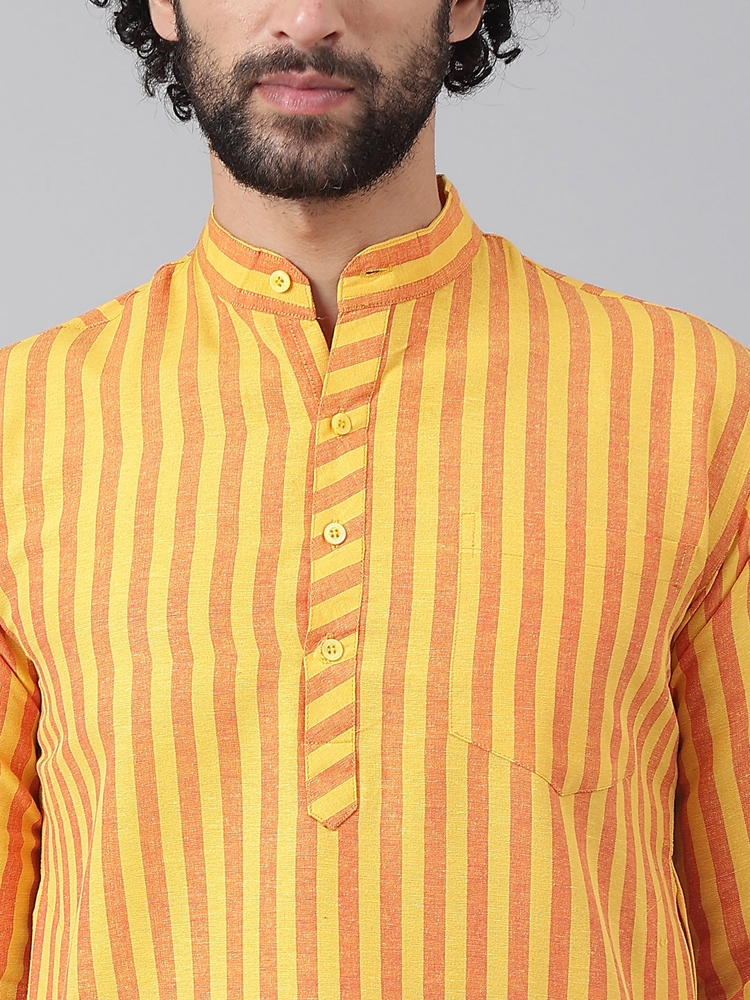 RIAG Yellow Color Long Sleeves Ethnic Men's Cotton Long Kurta