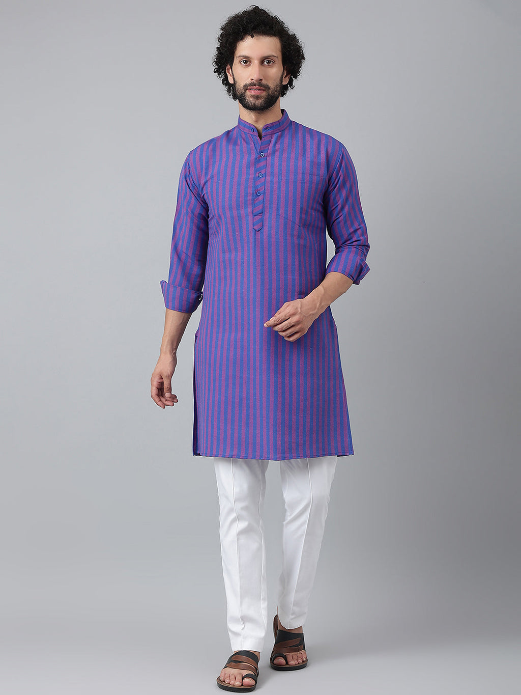 RIAG Navy Blue Color Long Sleeves Ethnic Men's Cotton Long Kurta