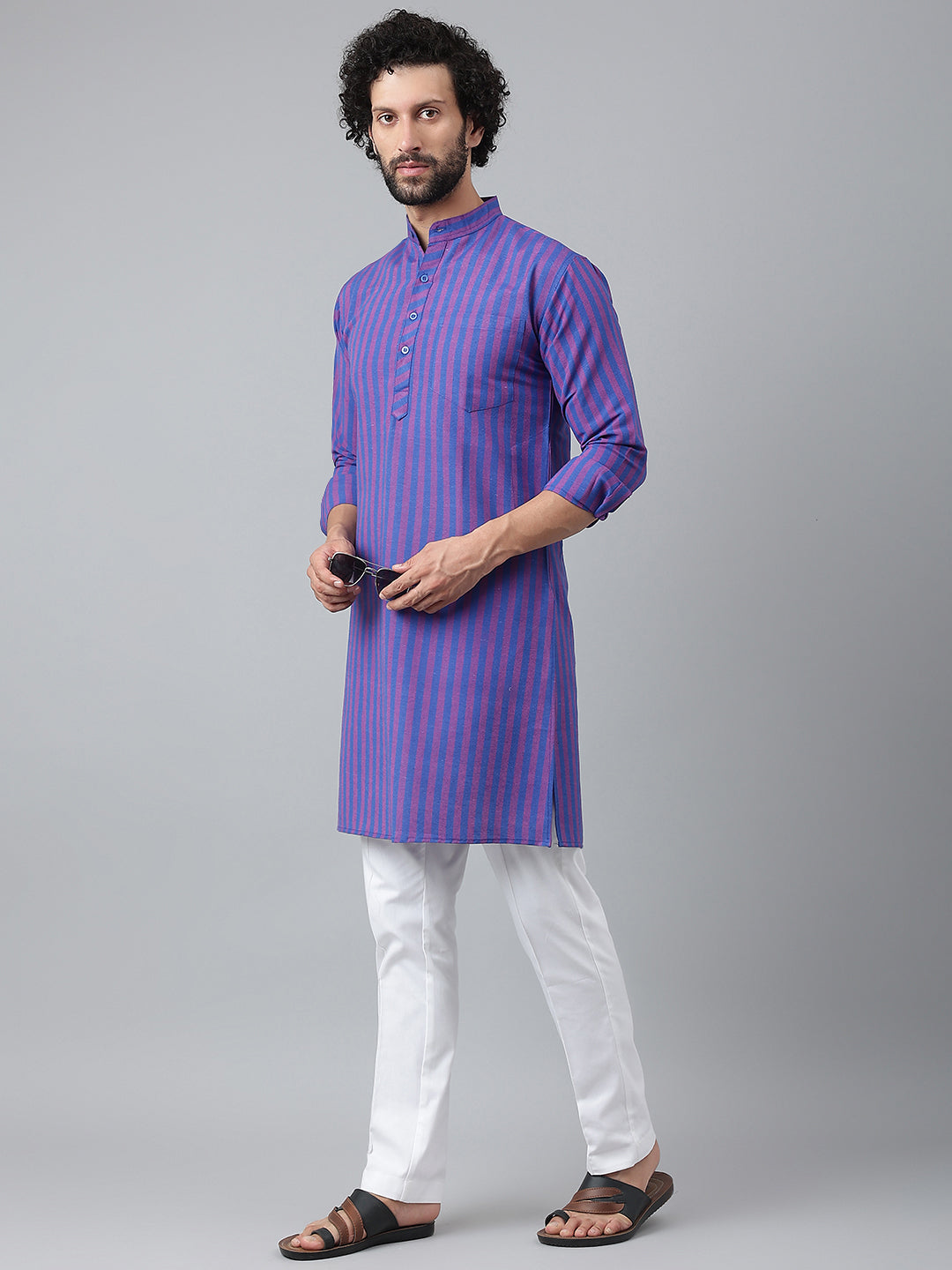 RIAG Navy Men's Ethnic Long Kurta And Pyjama Set