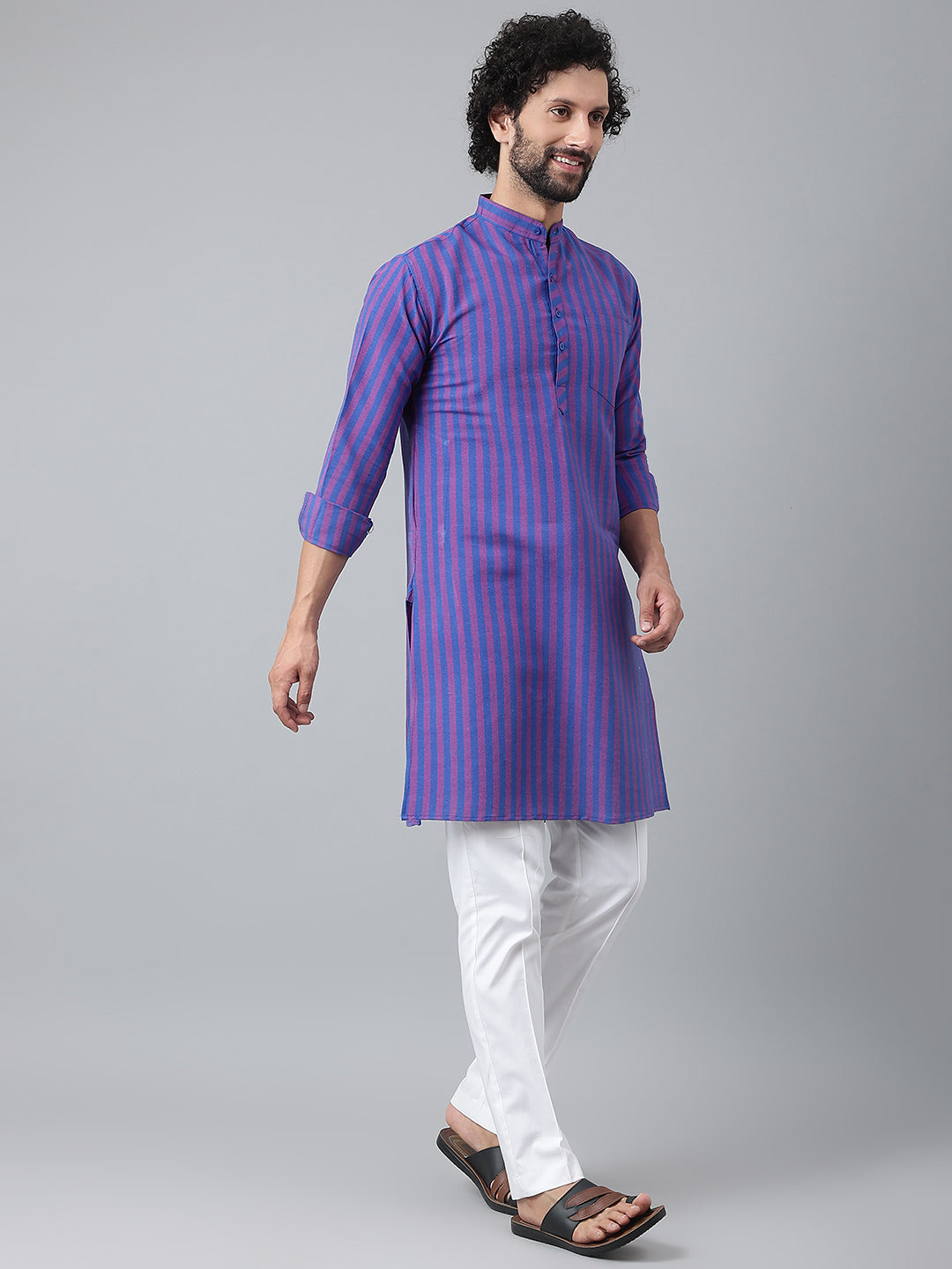 RIAG Navy Men's Ethnic Long Kurta And Pyjama Set