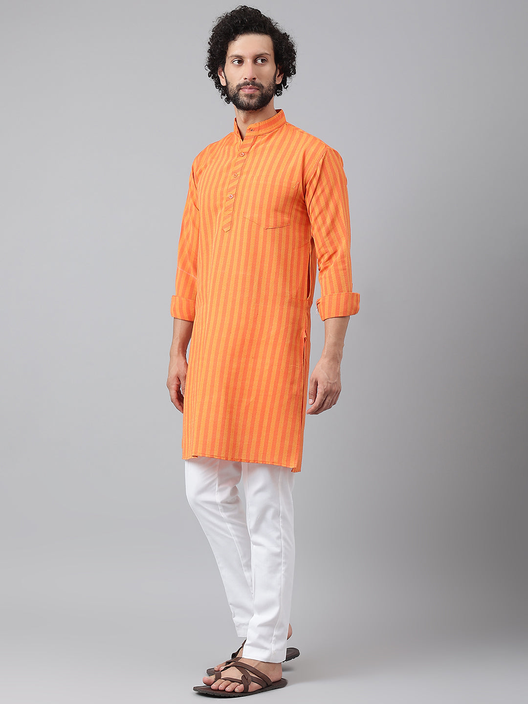 RIAG Orange Men's Ethnic Long Kurta And Pyjama Set