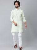 RIAG Green Color Long Sleeves Ethnic Men's Cotton Long Kurta