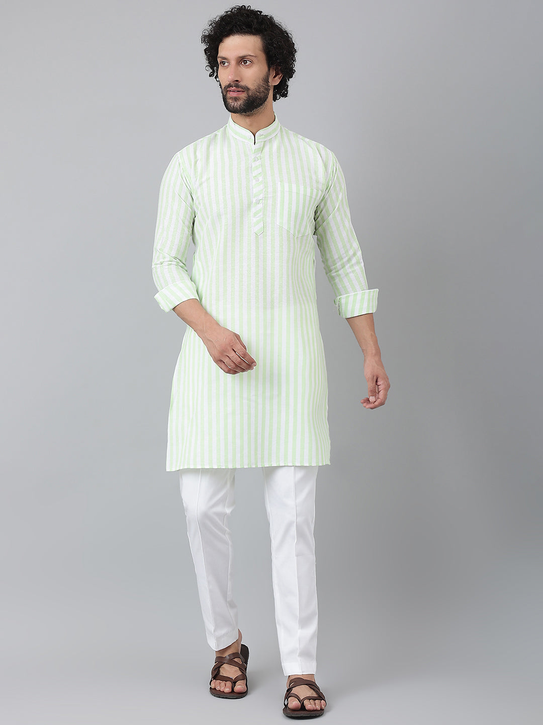 RIAG Green Men's Ethnic Long Kurta And Pyjama Set