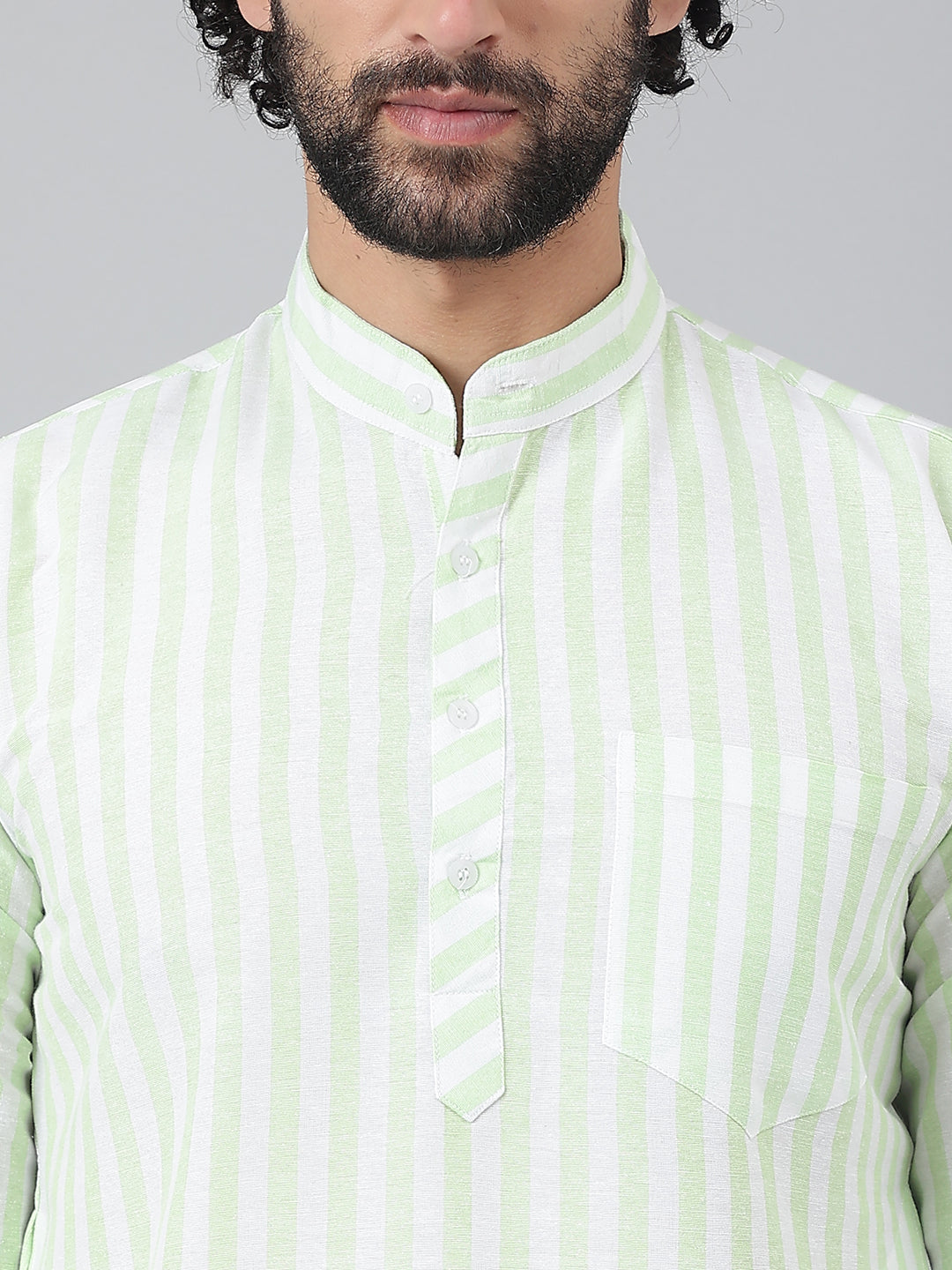 RIAG Green Color Long Sleeves Ethnic Men's Cotton Long Kurta