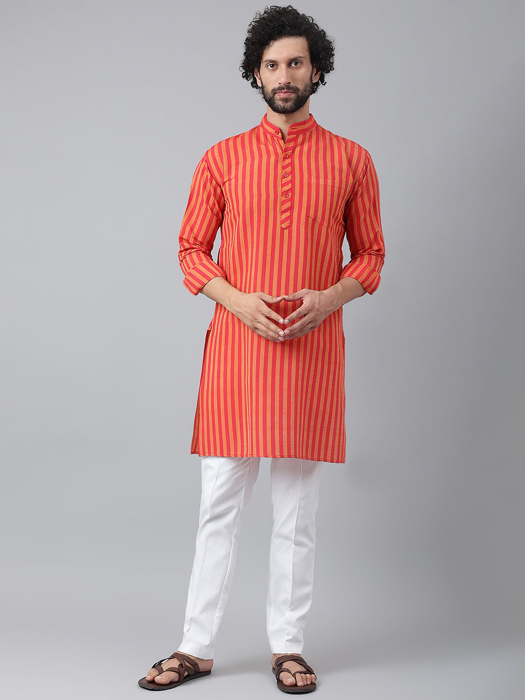 RIAG Red Men's Ethnic Long Kurta And Pyjama Set