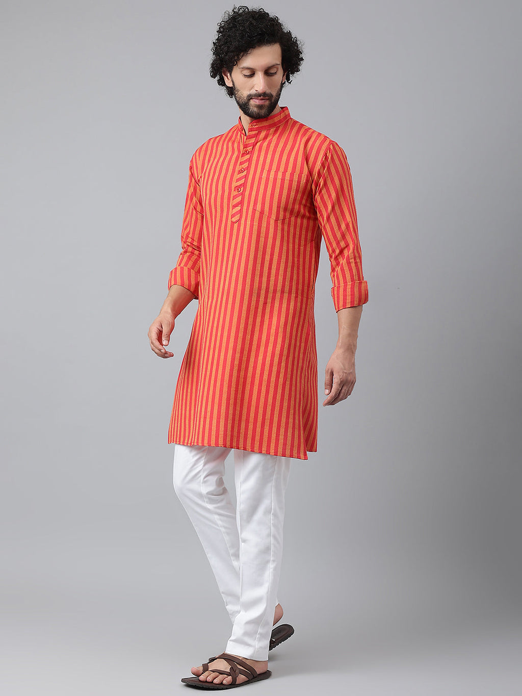 RIAG Red Men's Ethnic Long Kurta And Pyjama Set