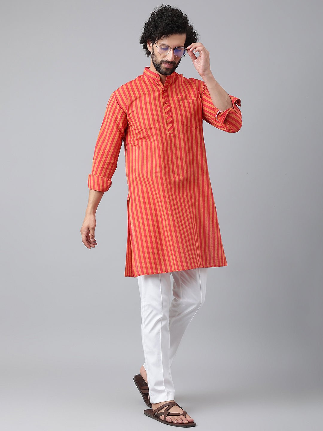 RIAG Red Men's Ethnic Long Kurta And Pyjama Set