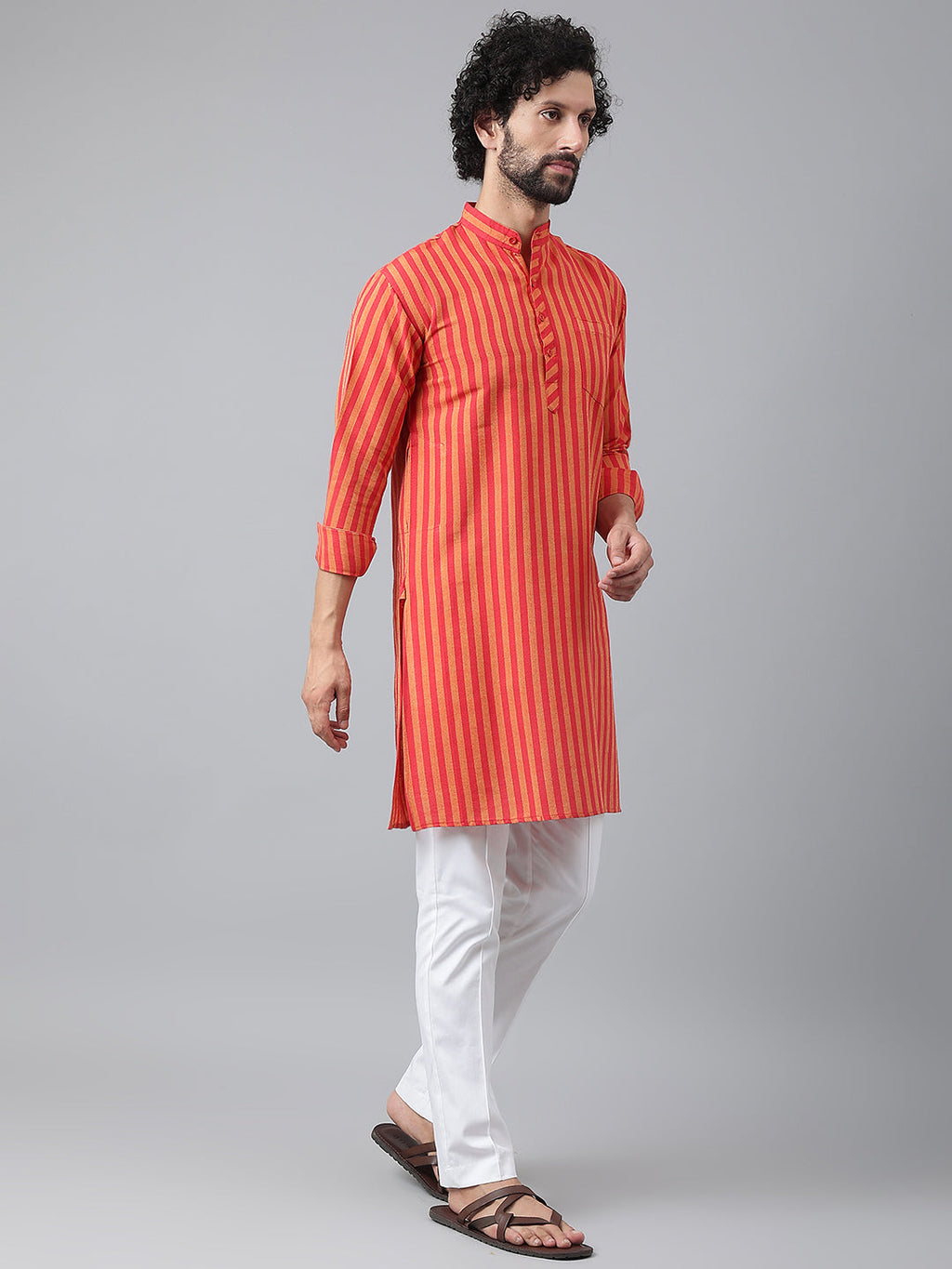RIAG Red Color Long Sleeves Ethnic Men's Cotton Long Kurta