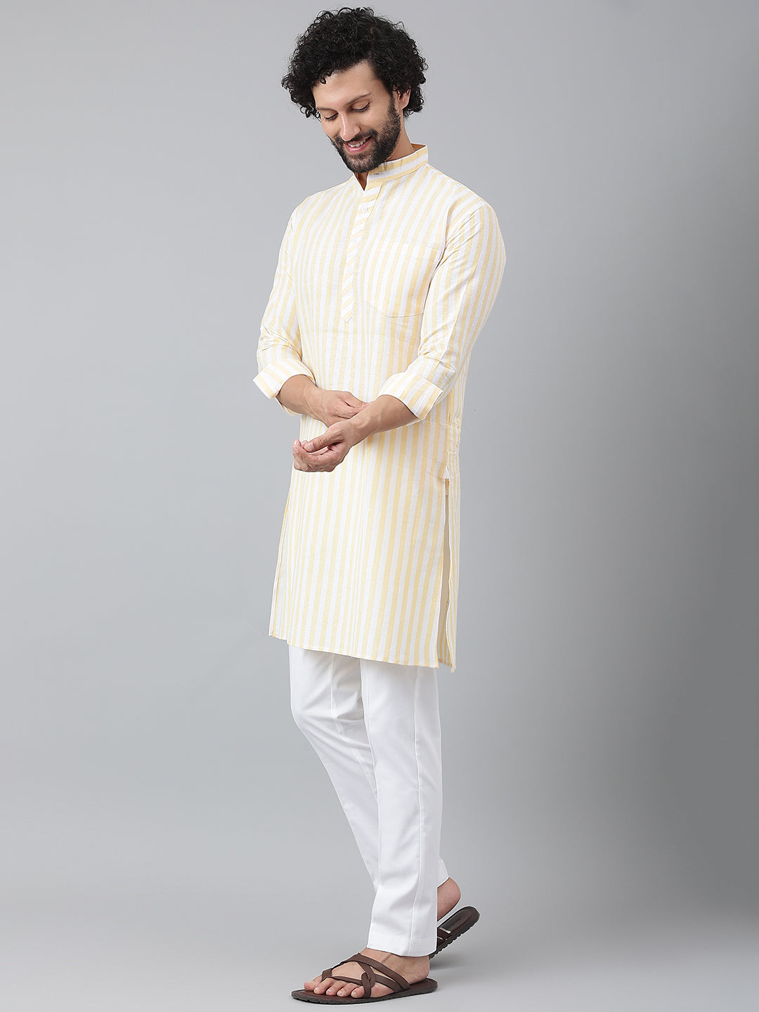 RIAG Beige Men's Ethnic Long Kurta And Pyjama Set