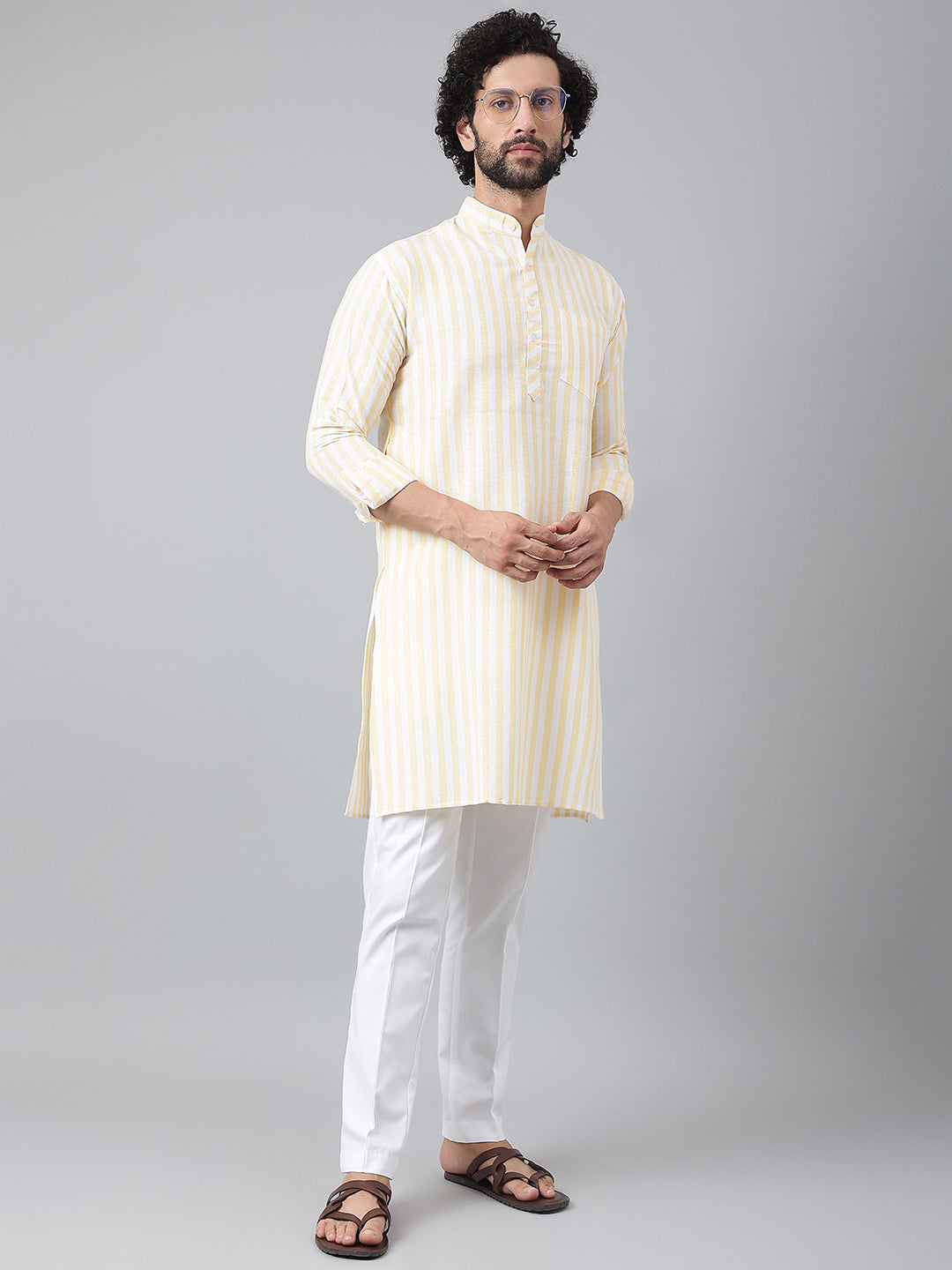 RIAG Beige Men's Ethnic Long Kurta And Pyjama Set
