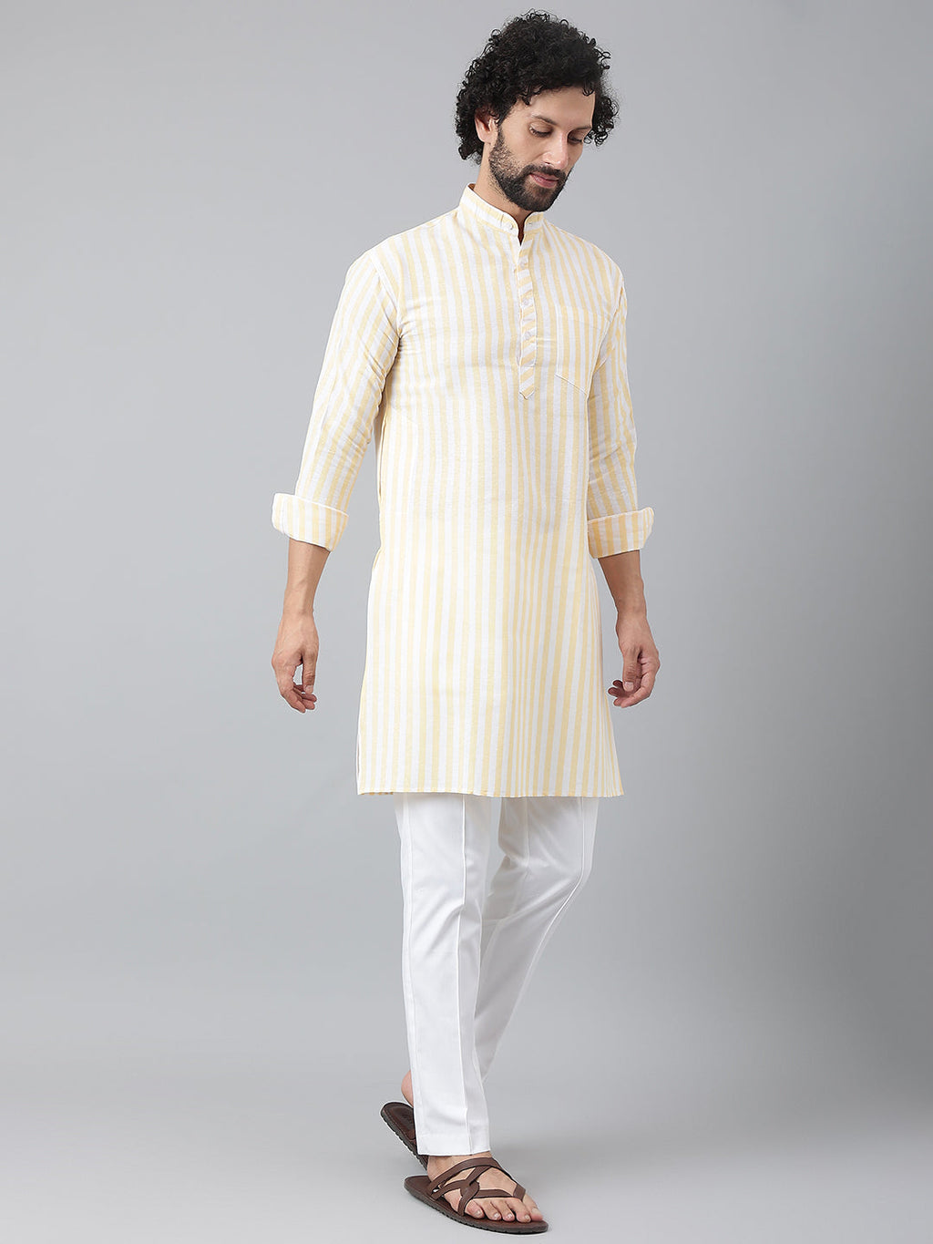 RIAG Beige Men's Ethnic Long Kurta And Pyjama Set