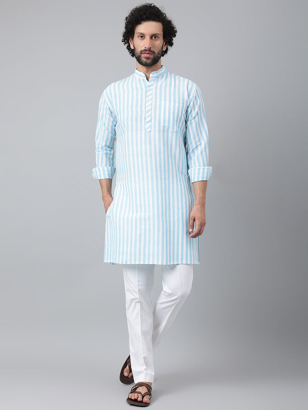 RIAG Blue Men's Ethnic Long Kurta And Pyjama Set