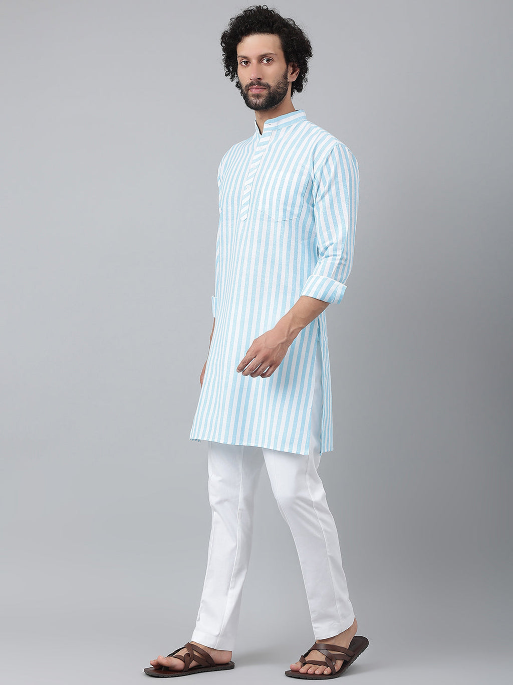 RIAG Blue Men's Ethnic Long Kurta And Pyjama Set