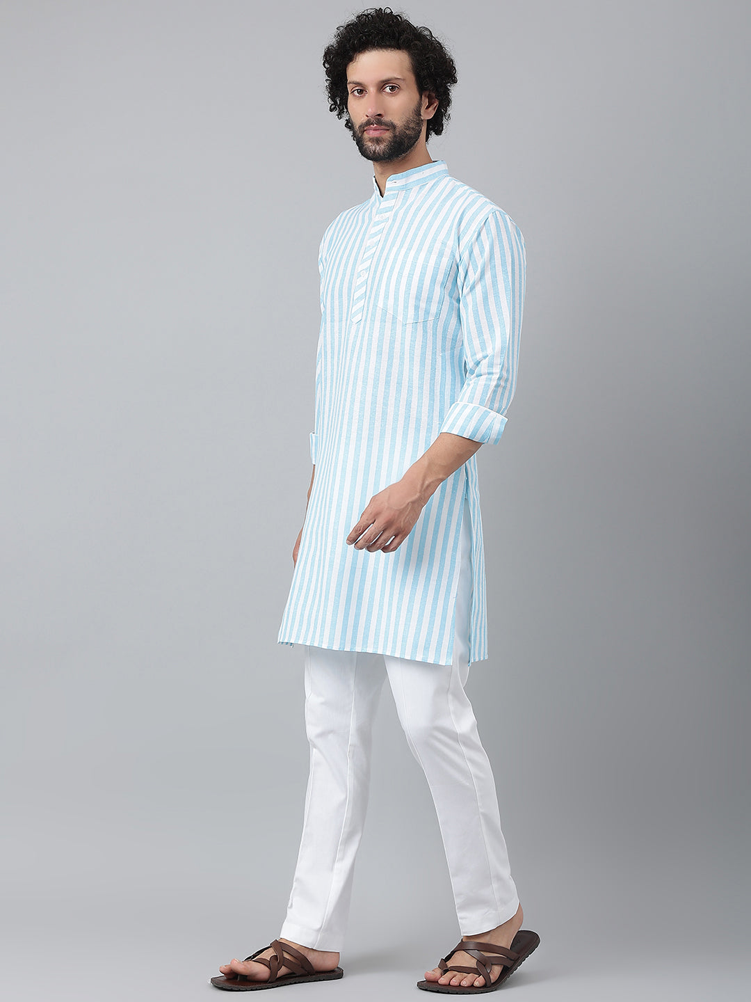 RIAG Blue Men's Ethnic Long Kurta And Pyjama Set