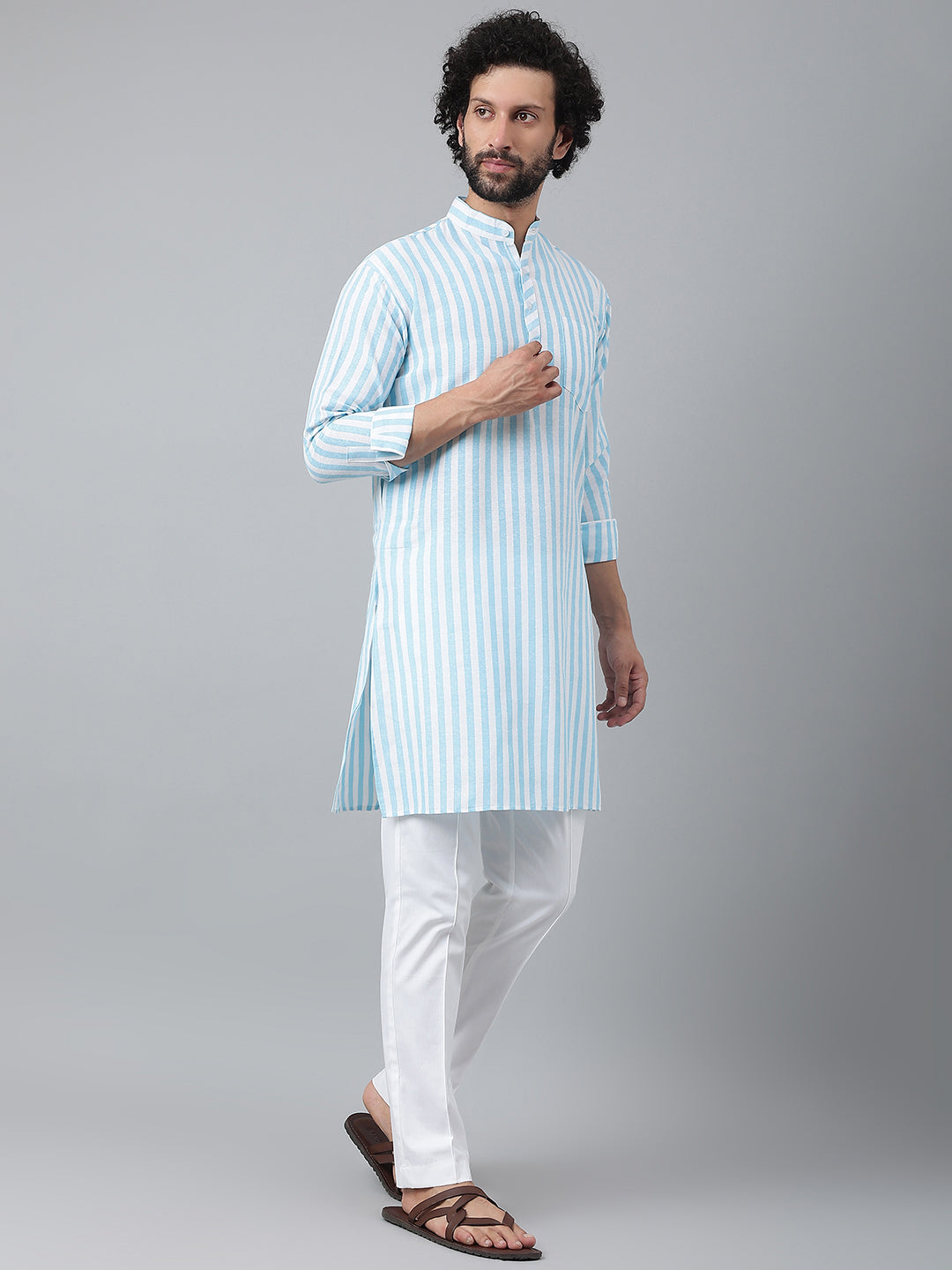 RIAG Blue Men's Ethnic Long Kurta And Pyjama Set