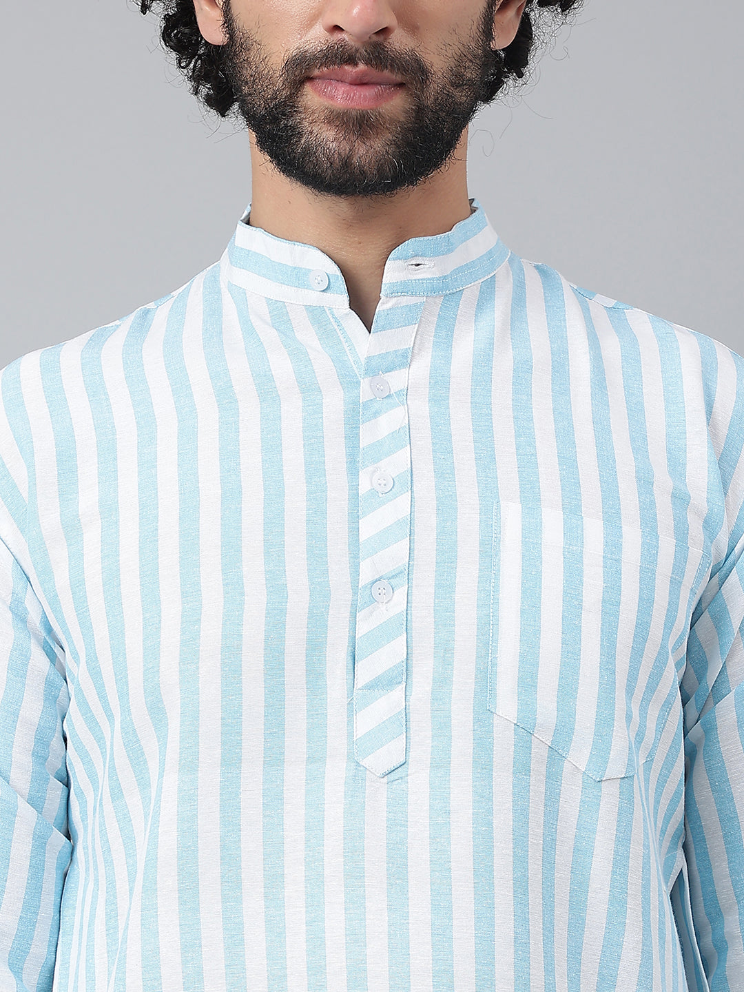 RIAG Blue Color Long Sleeves Ethnic Men's Cotton Long Kurta