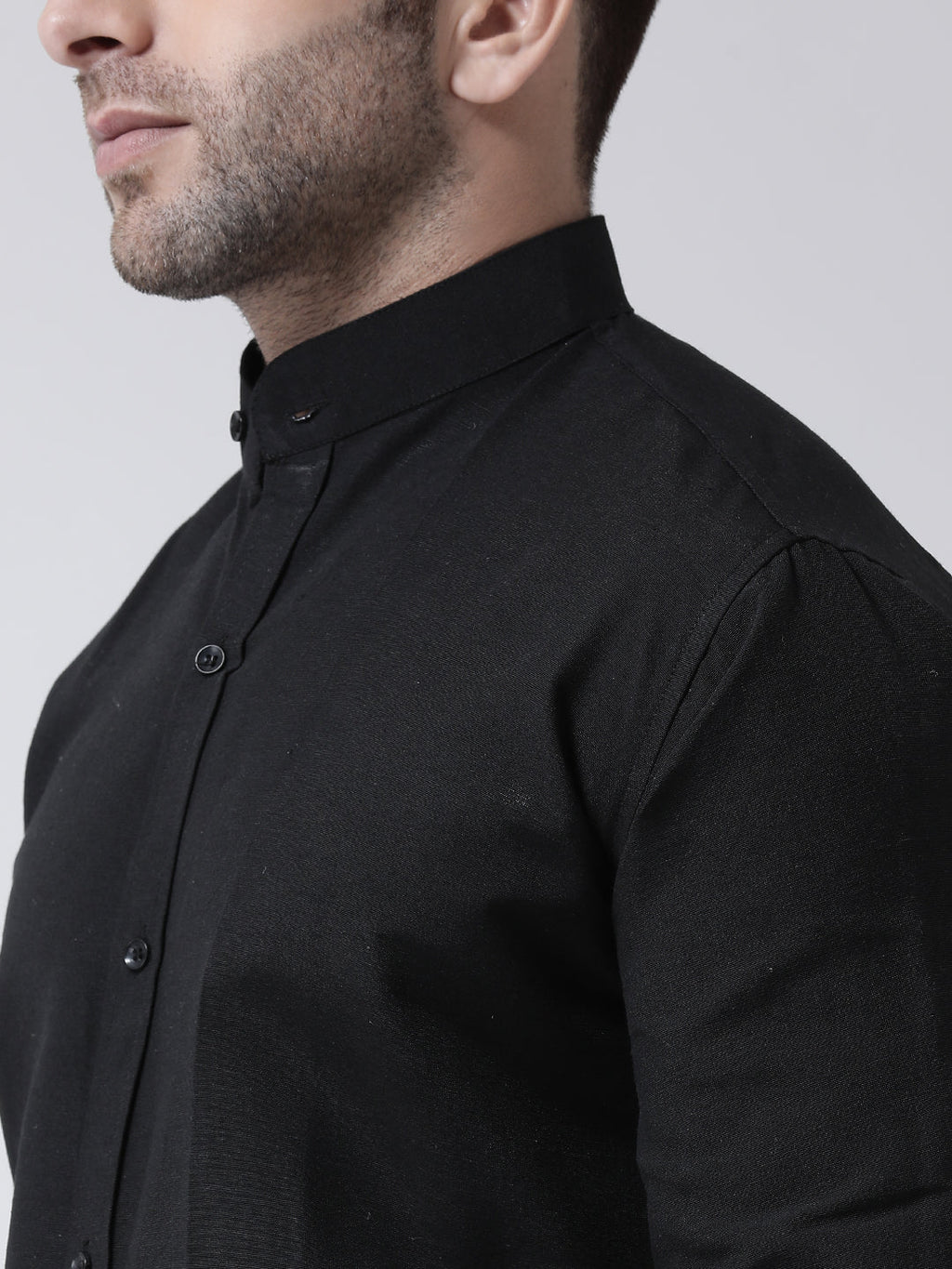 RIAG Black Men's Chinese Collar Full Sleeves Shirt