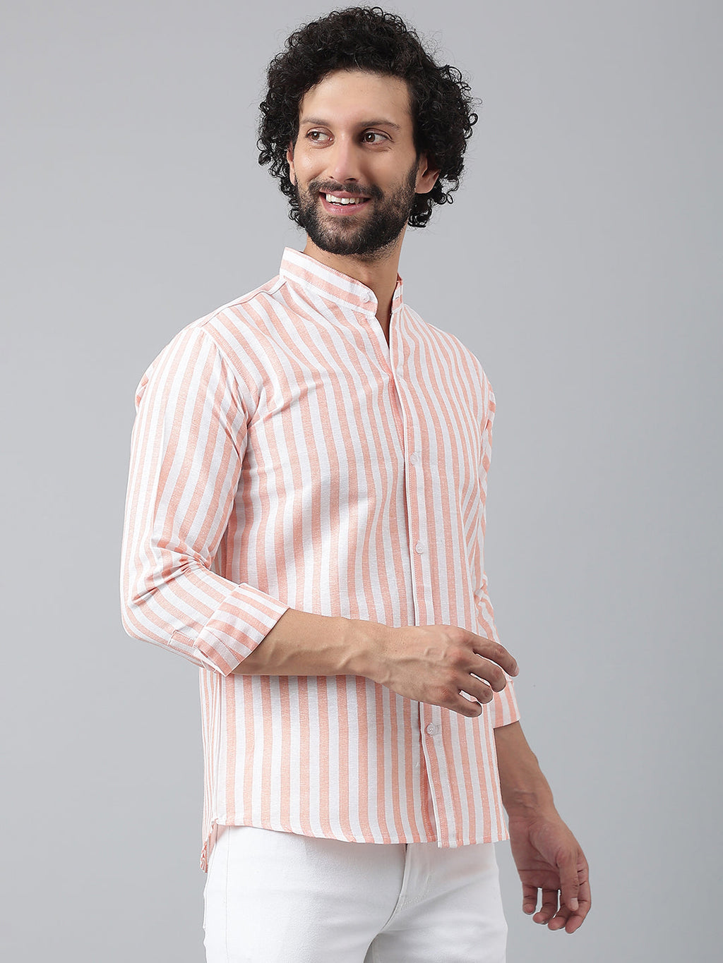 RIAG Orange Men's Chinese Collar Full Sleeves Shirt