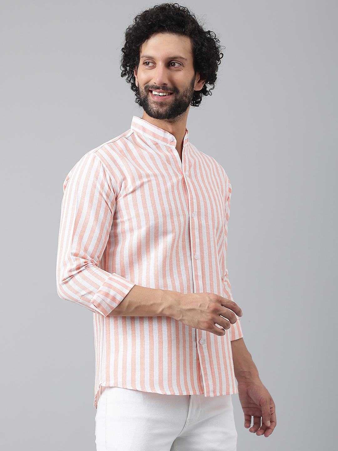 RIAG Orange Men's Chinese Collar Full Sleeves Shirt
