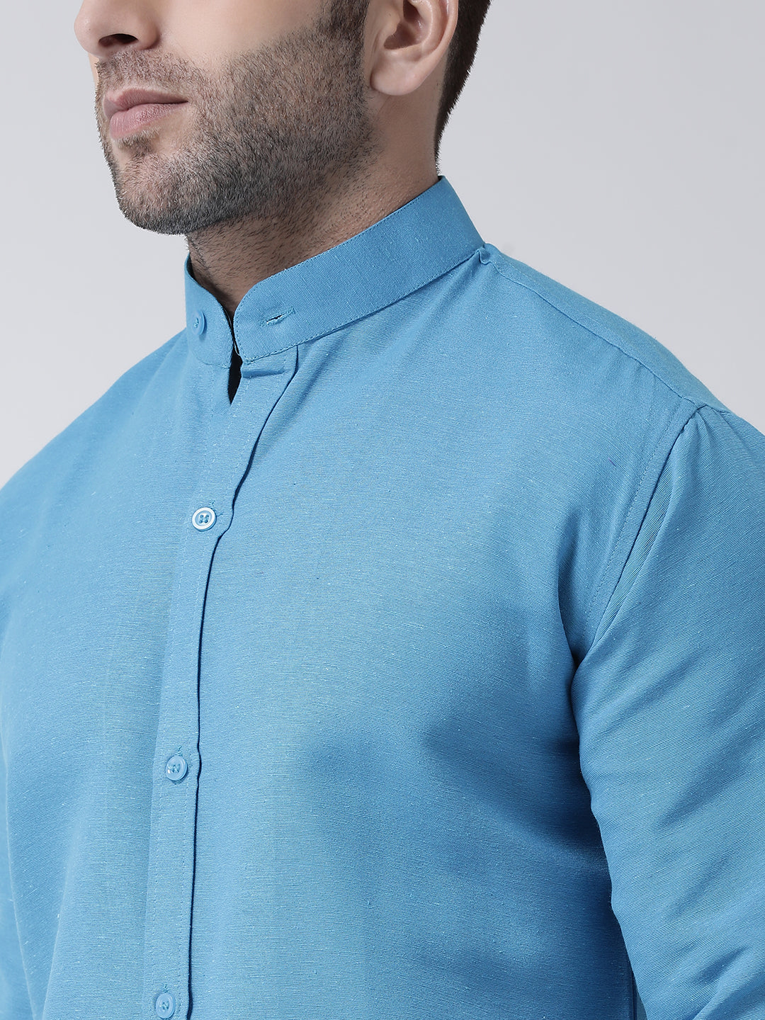 RIAG Firozi Blue Men's Chinese Collar Full Sleeves Shirt
