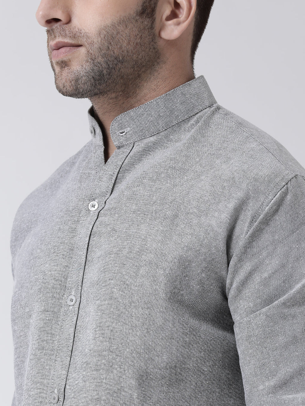 RIAG Grey Men's Chinese Collar Full Sleeves Shirt