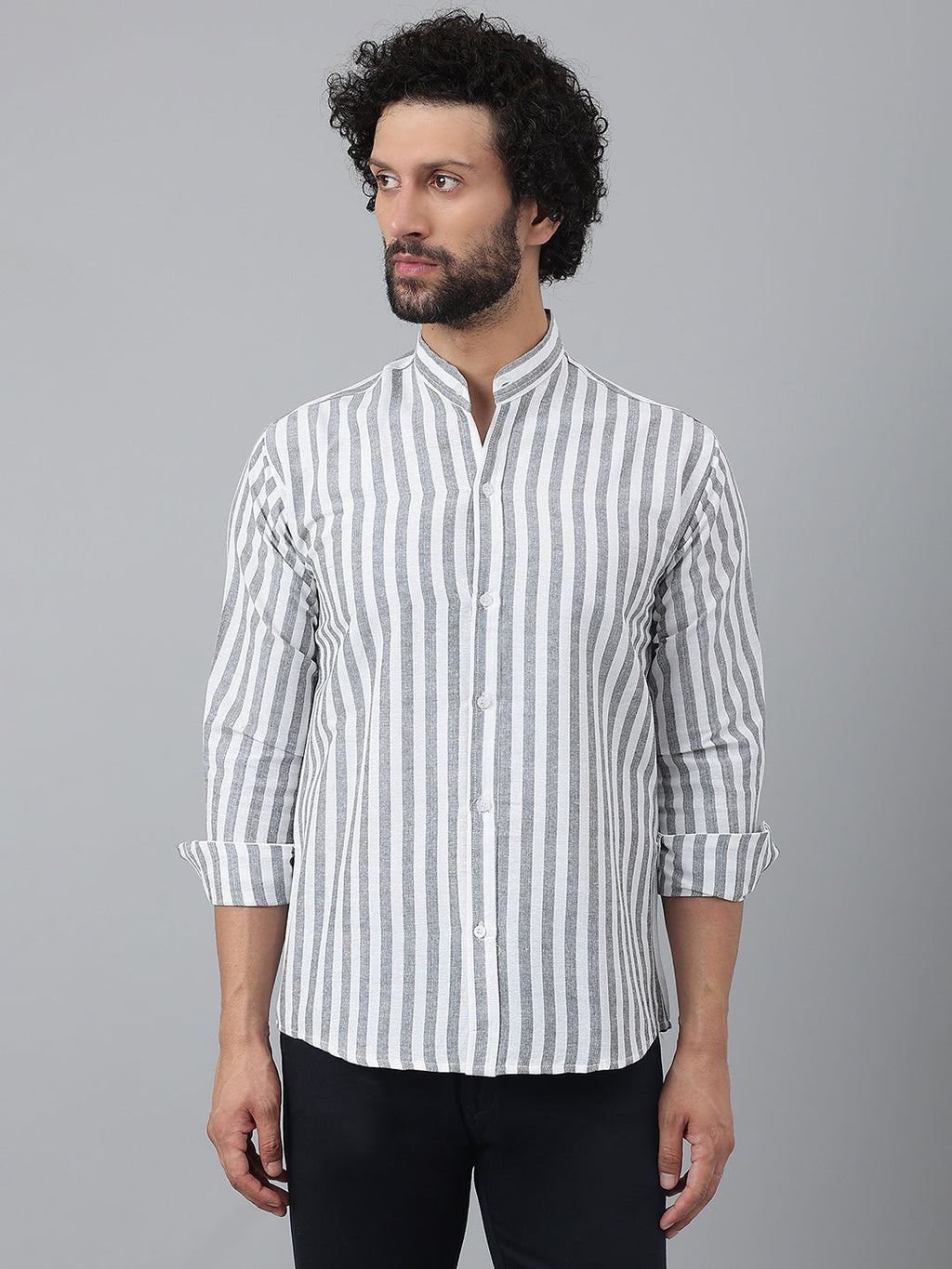 RIAG Grey Men's Chinese Collar Full Sleeves Shirt