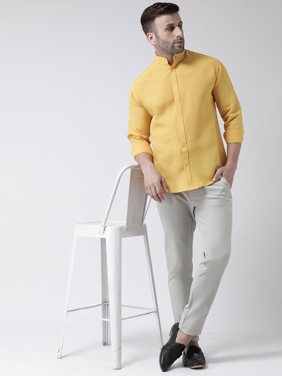 RIAG Mustard Men's Chinese Collar Full Sleeves Shirt