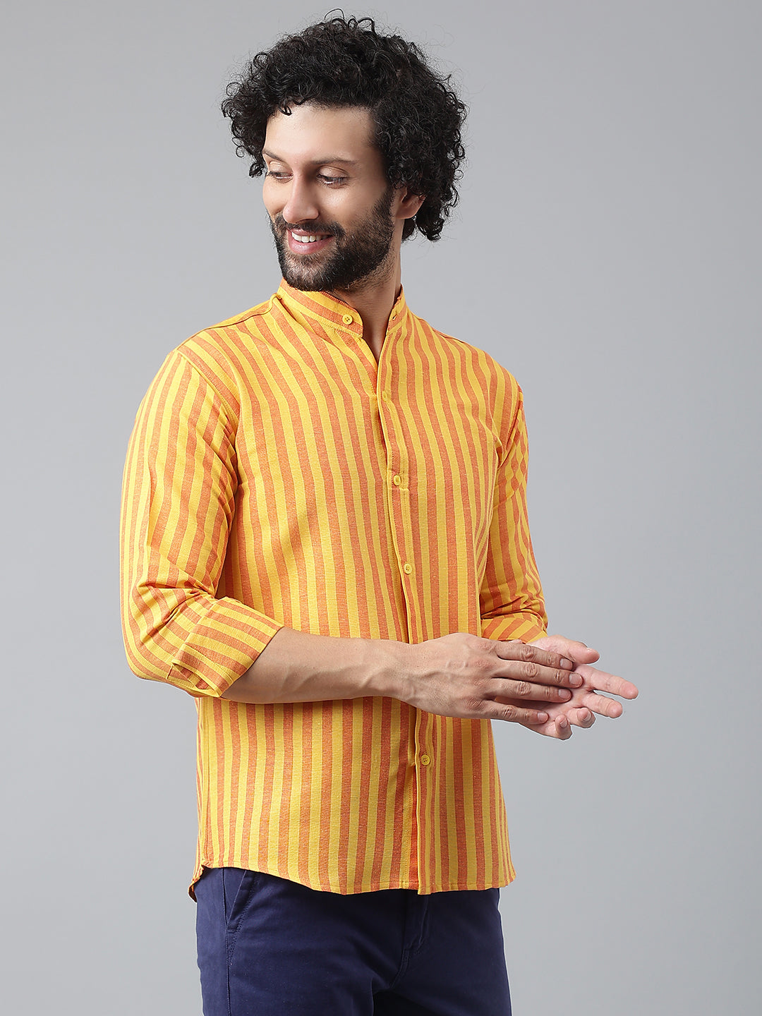 RIAG Yellow Men's Chinese Collar Full Sleeves Shirt