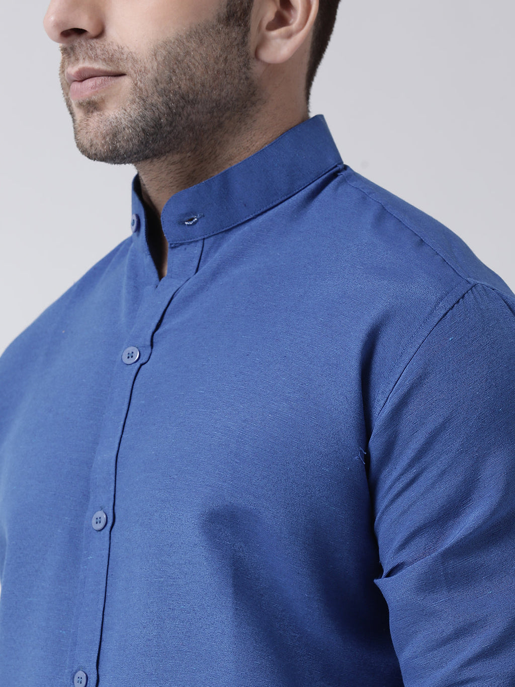 RIAG Navy Blue Men's Chinese Collar Full Sleeves Shirt