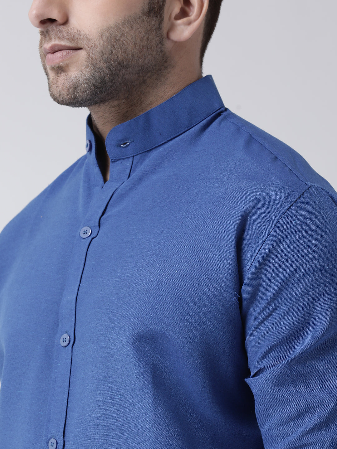 RIAG Navy Blue Men's Chinese Collar Full Sleeves Shirt