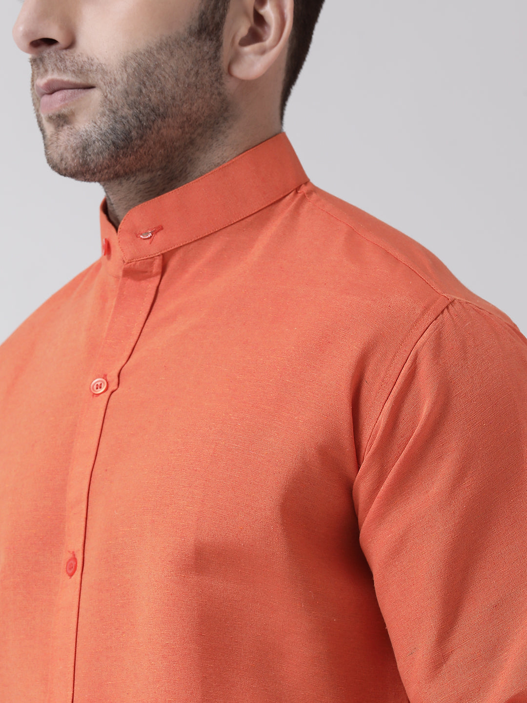RIAG Orange Men's Chinese Collar Full Sleeves Shirt