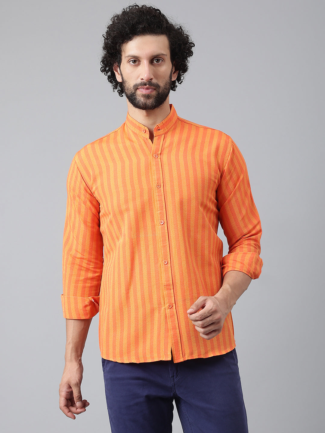 RIAG Orange Men's Chinese Collar Full Sleeves Shirt