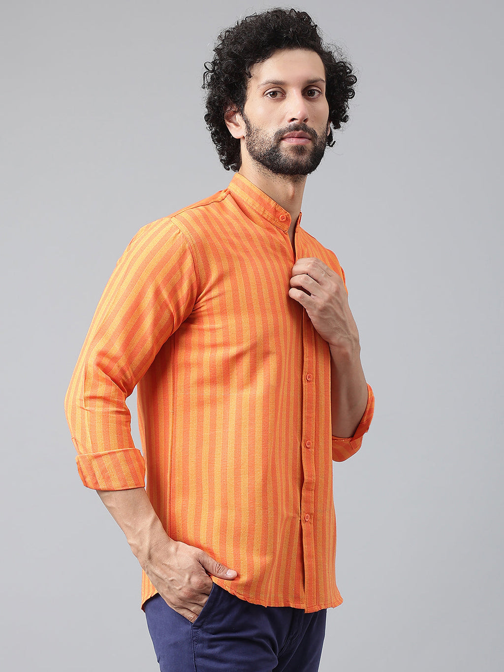 RIAG Orange Men's Chinese Collar Full Sleeves Shirt