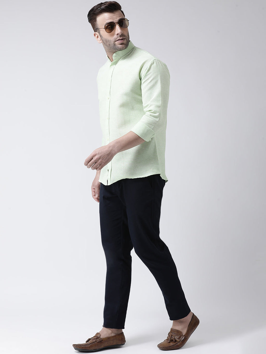 RIAG Green Men's Chinese Collar Full Sleeves Shirt