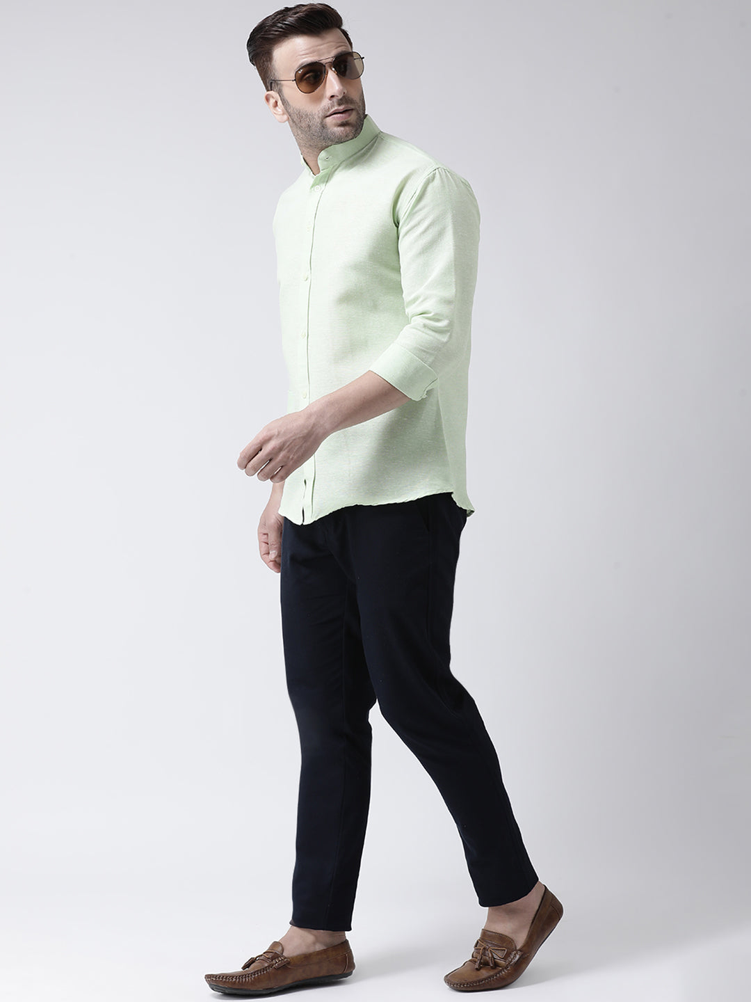 RIAG Green Men's Chinese Collar Full Sleeves Shirt
