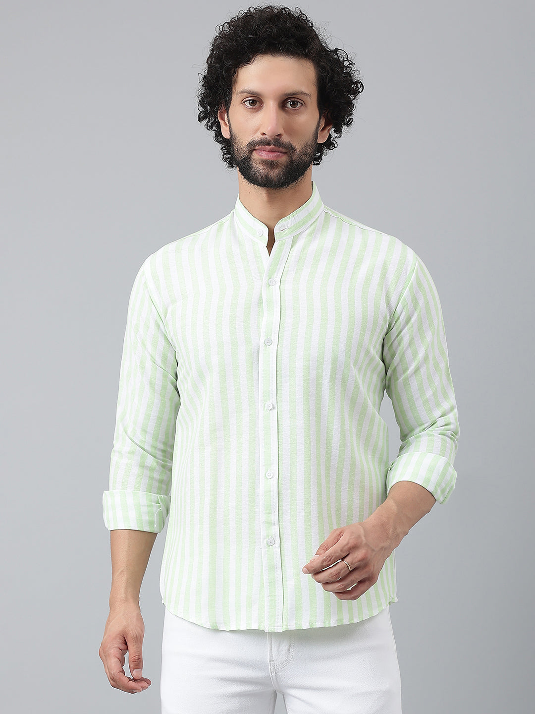 RIAG Green Men's Chinese Collar Full Sleeves Shirt