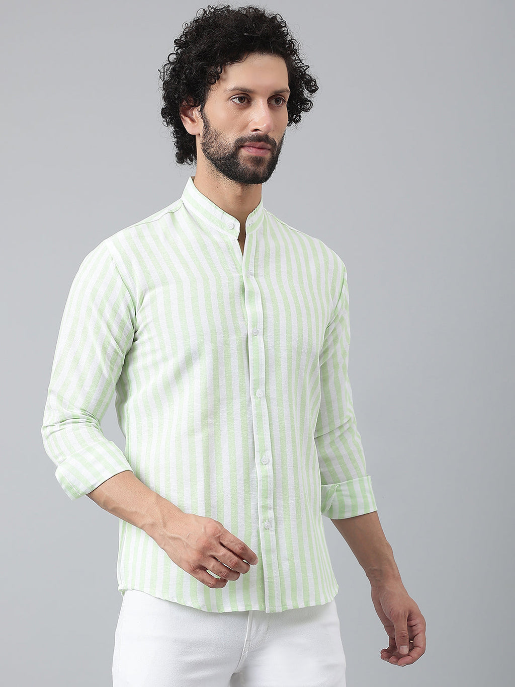 RIAG Green Men's Chinese Collar Full Sleeves Shirt