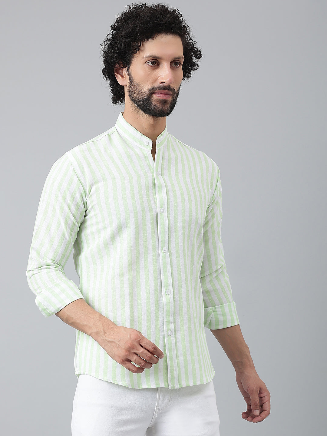 RIAG Green Men's Chinese Collar Full Sleeves Shirt