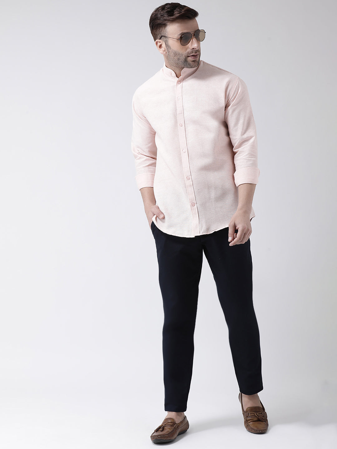 RIAG Peach Men's Chinese Collar Full Sleeves Shirt