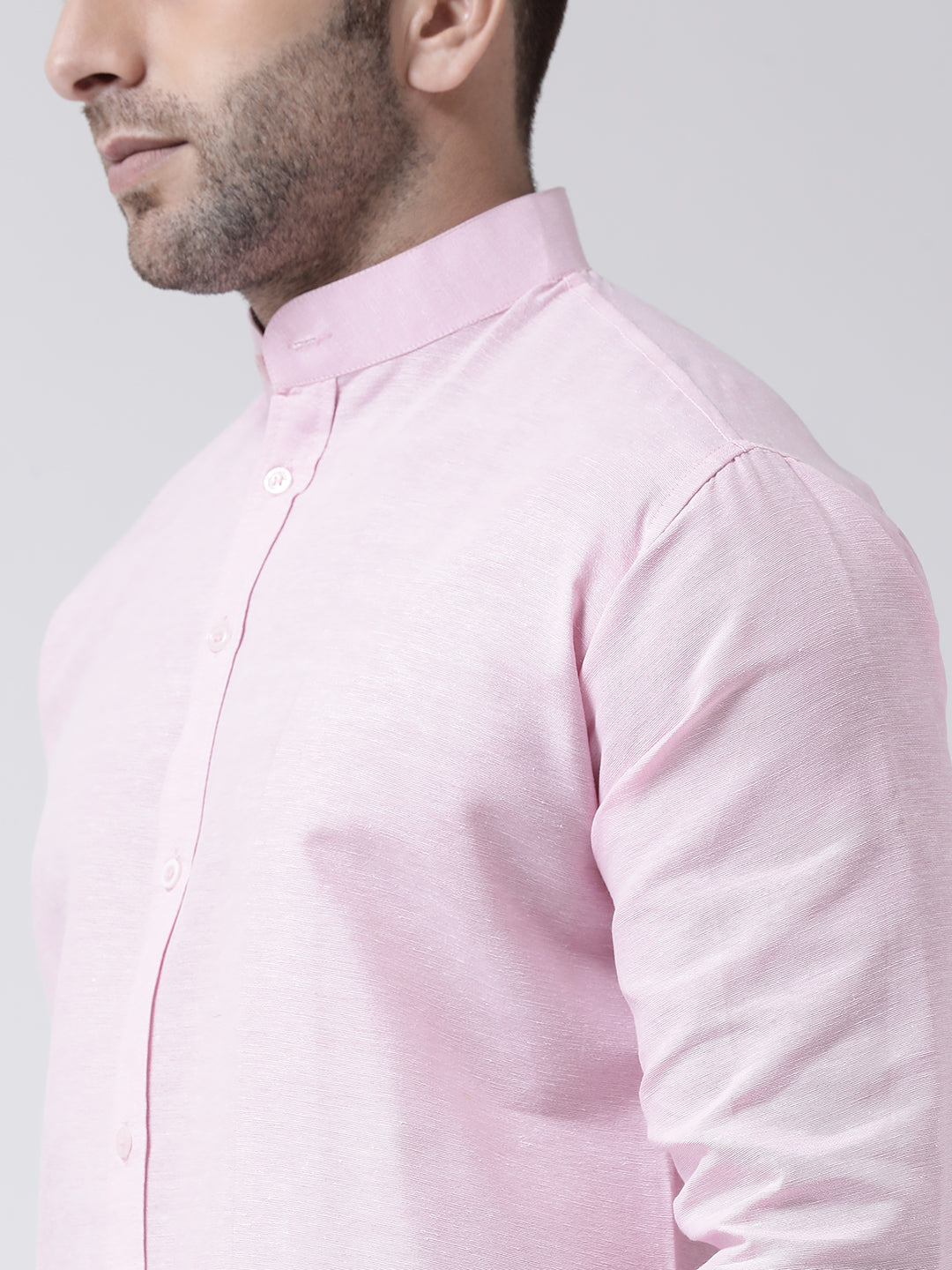 RIAG Pink Men's Chinese Collar Full Sleeves Shirt