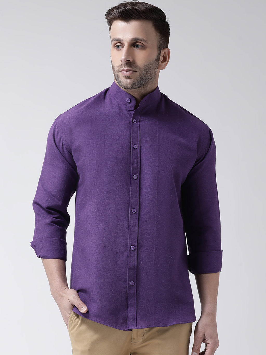 RIAG Purple Men's Chinese Collar Full Sleeves Shirt