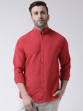 RIAG Red Men's Chinese Collar Full Sleeves Shirt